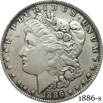 Amerikas savienoto Valstu 1886 S Morgan Vienu Dolāru ASV Monētu Brīvības Cupronickel Sudraba Pārklājumu Dievam Mēs ticam, Kopēt Monētas