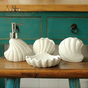 Patiesi Augstas Kvalitātes Vidusjūras Shell Modelis Vannas Istaba Atbilstu Keramikas Tualetes Piederumi Komplekts Roku Sanitizer Pudeli, Ziepes, Zobu Suka Turētāju