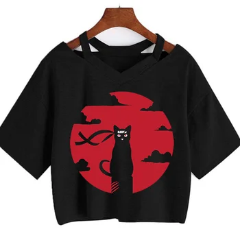 Kaķis Itachi T Krekls Japāņu Smieklīgi Akatsuki T-krekls Sievietēm Grafiskā Anime Tokyo Vampīrs T kultūraugu Top Sieviete Kawaii Drēbes