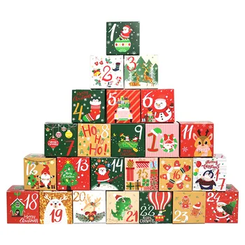 Ziemassvētku Adventes Kalendārs Kastes 24 Ziemassvētku Dāvanu-Konfekšu, Cepumu Kaste Kraft Papīra Konfekšu Kastes Priecīgus Ziemassvētku Puse, Ziemassvētku Dekori 2023