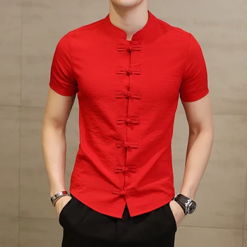 Ir 2021. Vasarā Jaunu Vīriešu Krekls Modes Ķīniešu stilā Veļa Slim Fit Gadījuma Īsām Piedurknēm Krekls Camisa Sociālās Uzņēmējdarbības Kleita Krekli