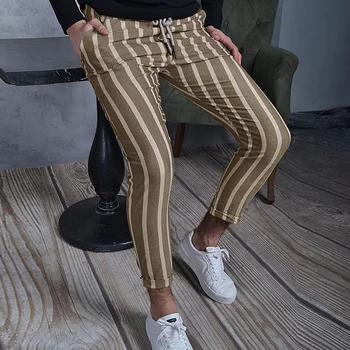 Biznesa Vīriešiem Biroja Classic Svītru Drukāt Slim Bikses Anglijas Stila cilpu uz Augšu Gadījuma Bikses Jaunas Streetwear Džentlmenis Zīmuli Elsas