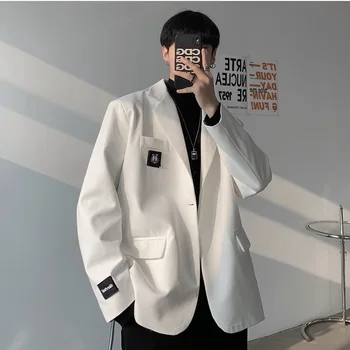Ir 2021. korejas FormalMen Apģērbs, Vīriešu Uzvalku Jaka Baltā Bleizeri Lielgabarīta Žakete Vīriešiem