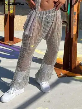 Puse pierāda, Stila Garās Bikses INCERUN Jaunu Vīriešu Skatīt caur Sietu Pantalons Stilīgs Karstā Pārdošanas Spīdīgu Ērtas Bikses S-5XL 2022