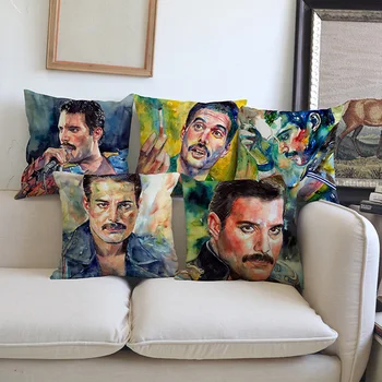 Karaliene Band Mūzika Mākslas Freddie Mercury Akvarelis Vintage Portrets Spilvens Segums Plakātu Dizaina Dekoratīvie Dīvāns Mest Spilvena Segums