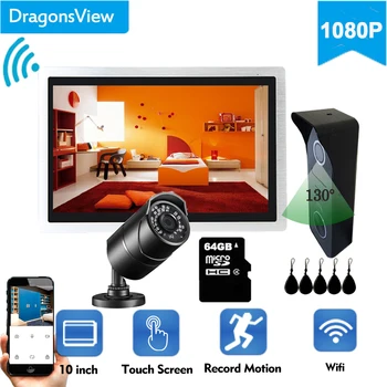 Dragonsview WiFi Bezvadu Video Durvju Tālrunis Domofons Home Security 10inch Touch Screen 1080P Durvju Smart IP Tālruni